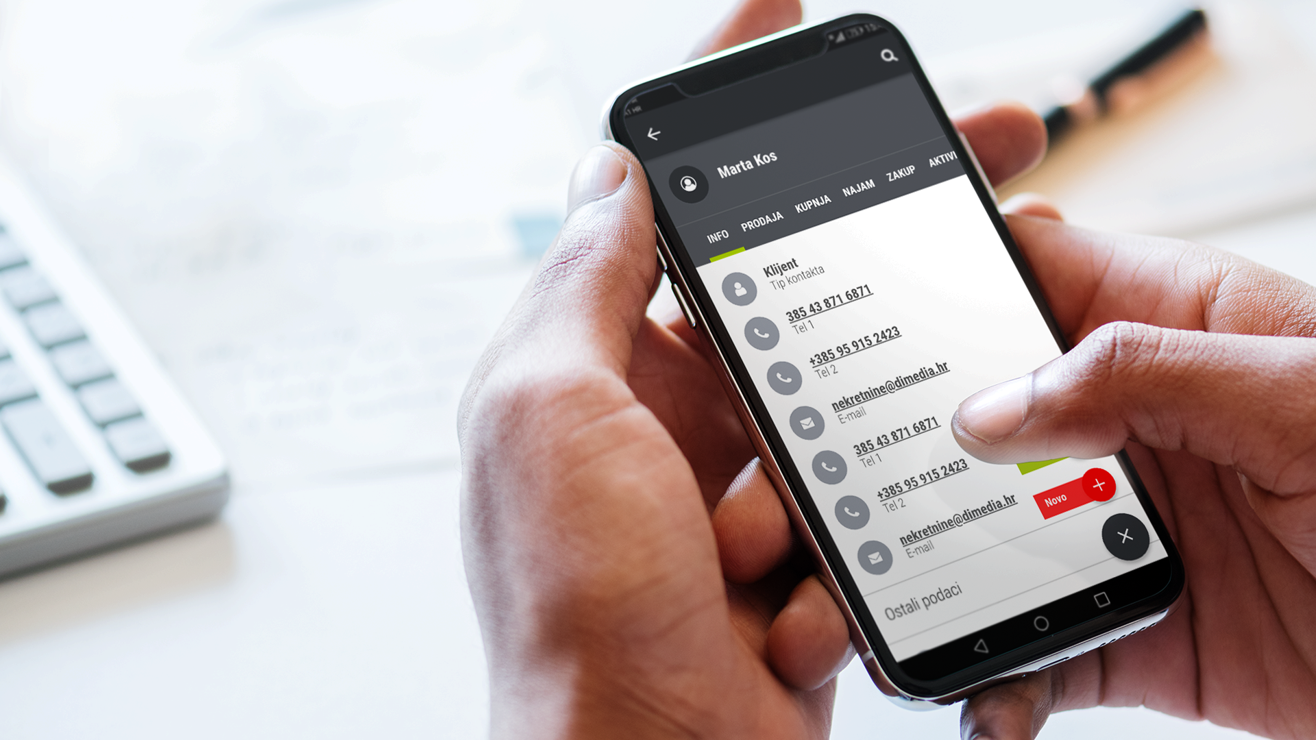 Pretraživanje kontakata i mogućnost poziva iz aplikacije.