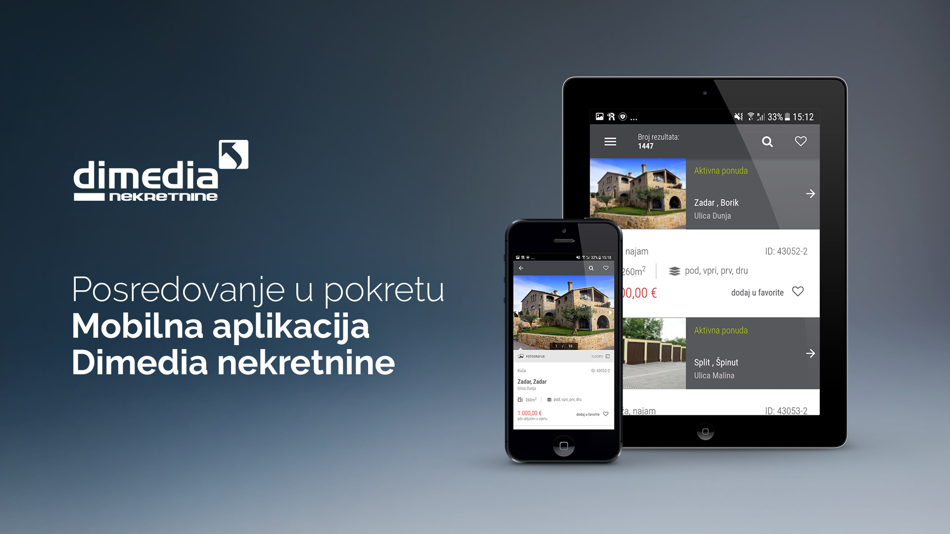 Moblina aplikacija Dimedia nekretnine